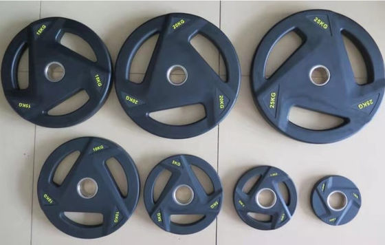 Alles für kommerzielle Clubs Langhantel-Gewichtsscheiben geräuscharme, gummibeschichtete Ausführungen Gewicht pro Einheit 2,5 lb bis 20 kg langlebiges Fitnessstudio-Equipment